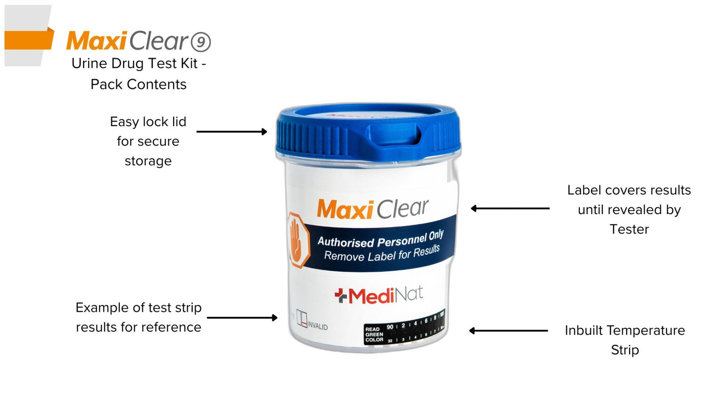 Maxi Clear 9 Urine Drug Test Cup Pack Contents