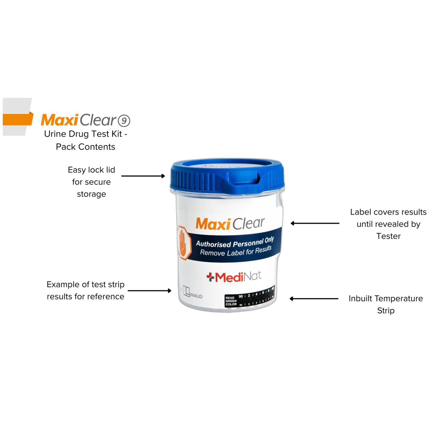 Maxi Clear 9 Urine Drug Test Cup Pack Contents