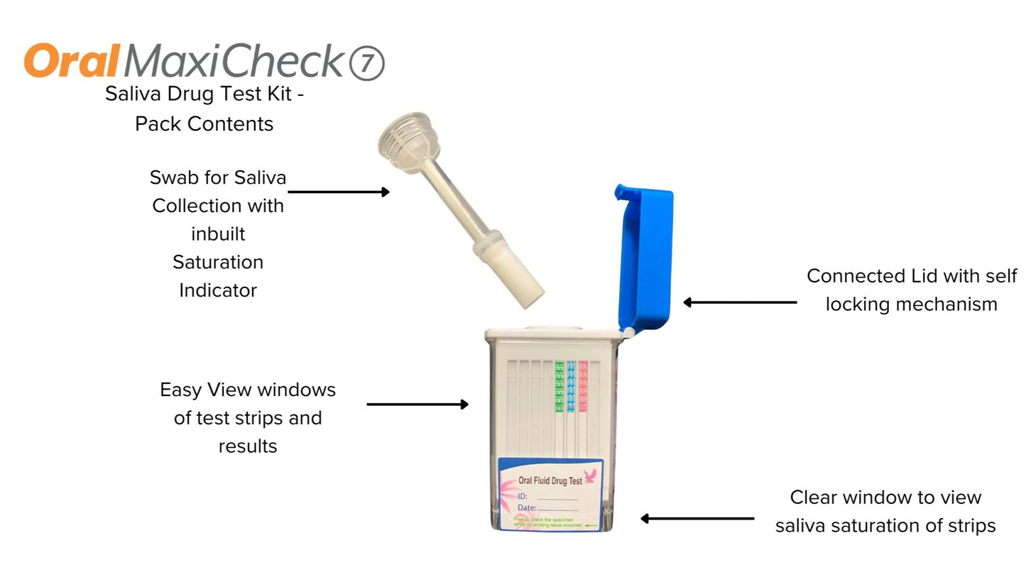 Oral Maxi 7 Saliva Drug Test kit pack contents