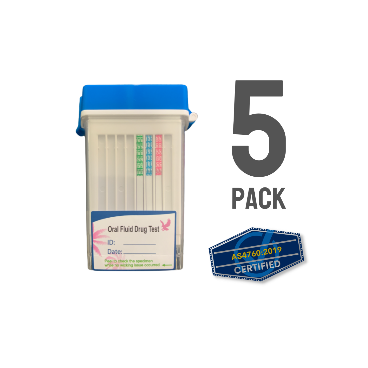 5 pack of At home Saliva Drug Test kit to Australian standards