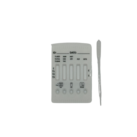 Drug test kit with a swab on a white background