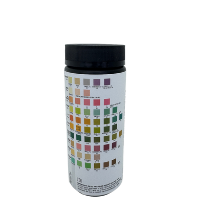 Bottle with a color chart on a white background