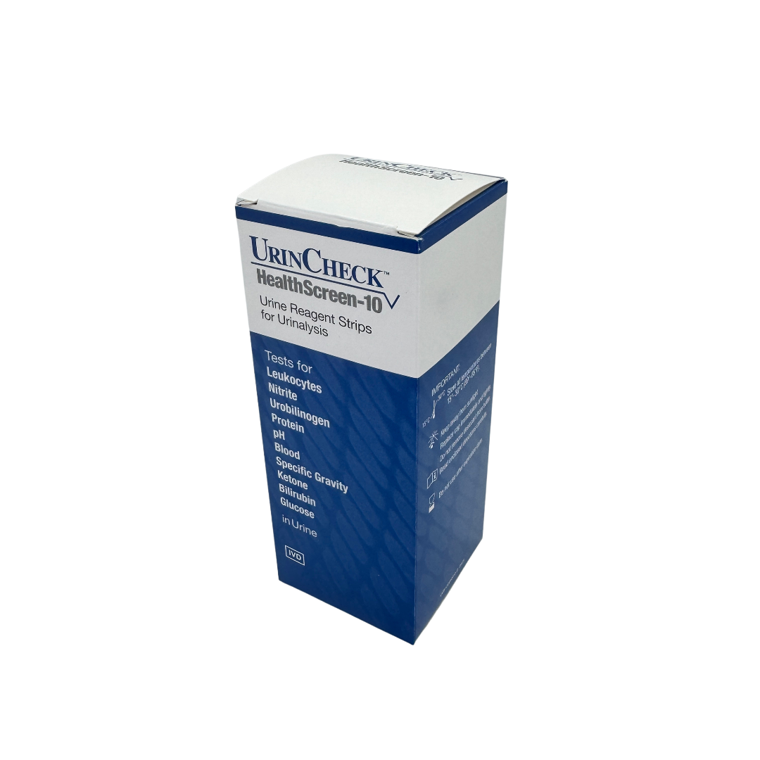 UrinCheck HealthScreen-10 test strip box on a white background