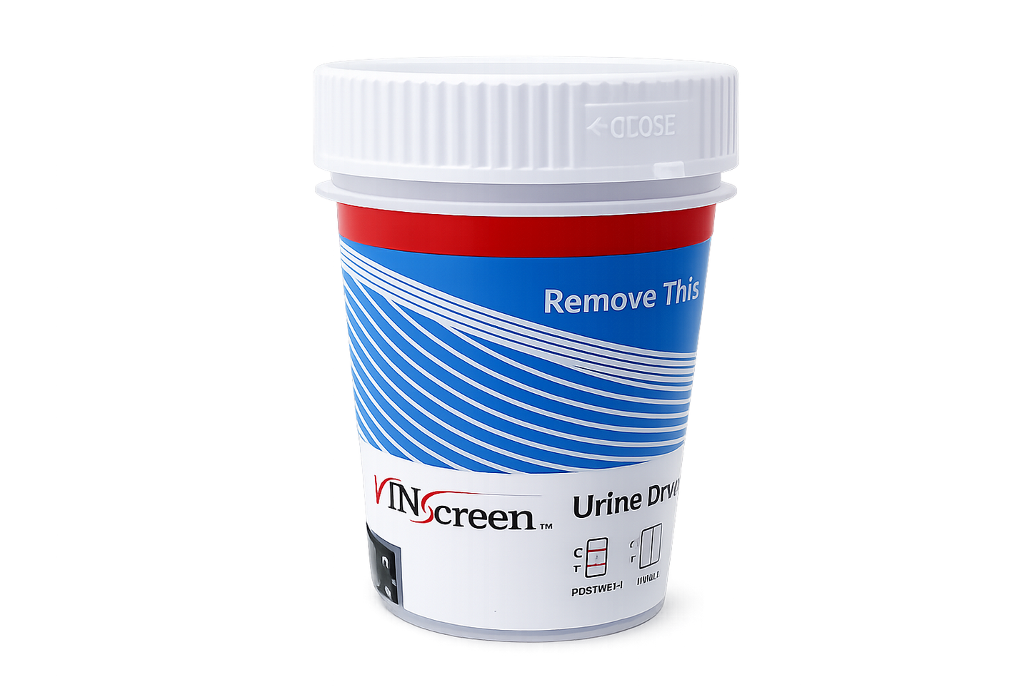 VinScreen 6-panel urine drug test cup, sealed and ready for use before testing