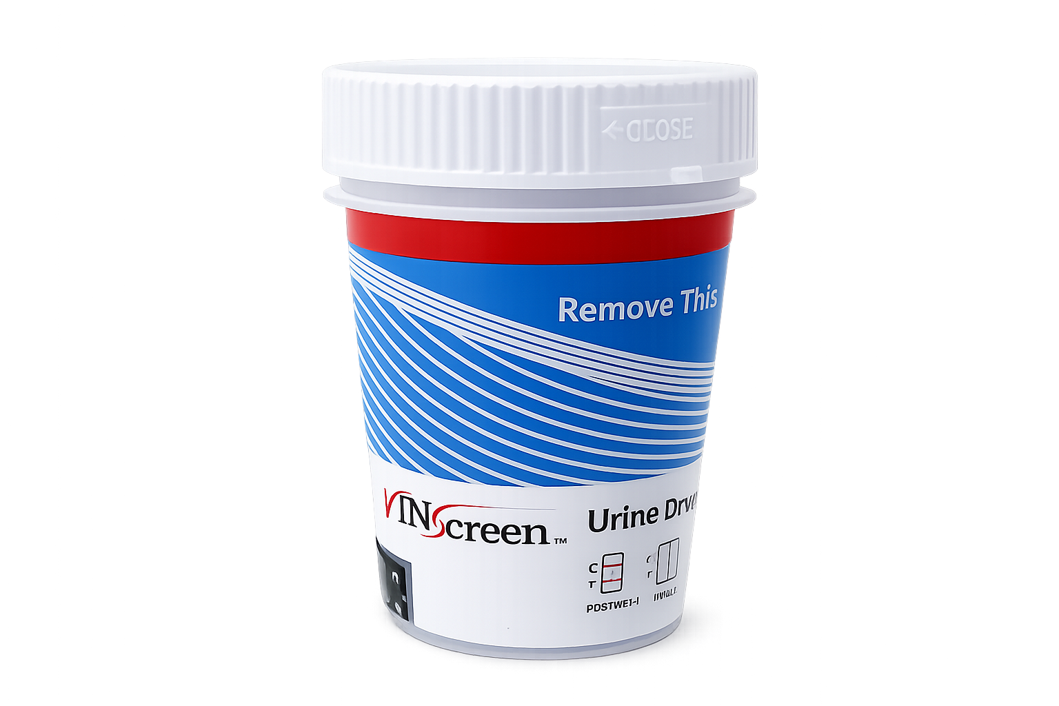 VinScreen 6-panel urine drug test cup, sealed and ready for use before testing