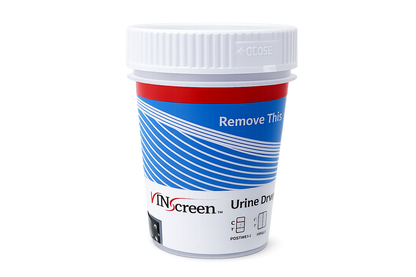 VinScreen 6-panel urine drug test cup, sealed and ready for use before testing